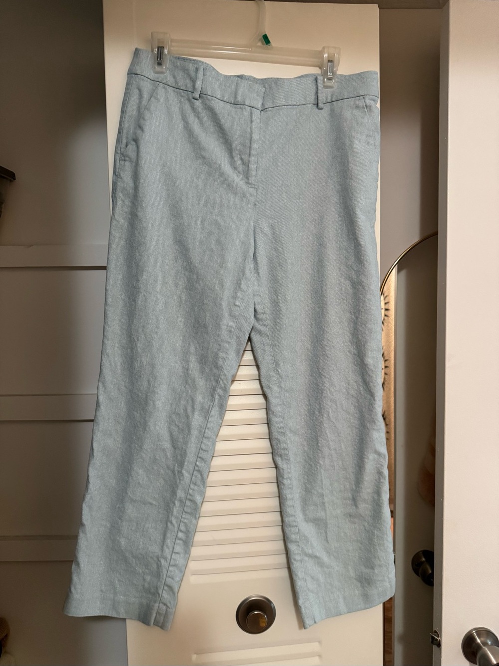 LOFT Light Blue Cropped Linen Blend Pants